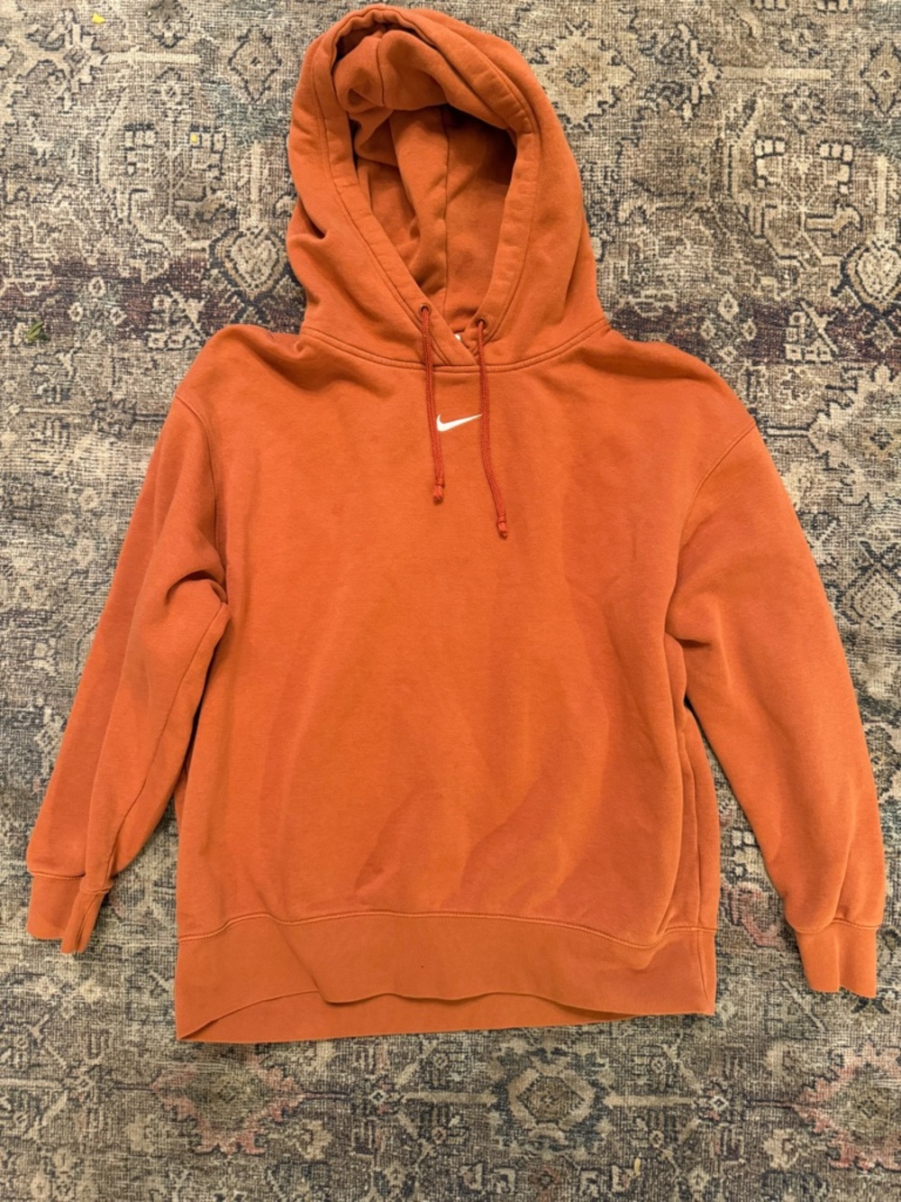 Nike Men's Rust Orange Crewneck Hoodie with White Swoosh